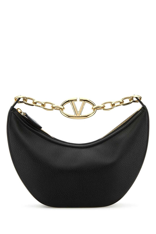 Valentino Garavani Women Black Leather Small Hobo Vlogo Moon Handbag