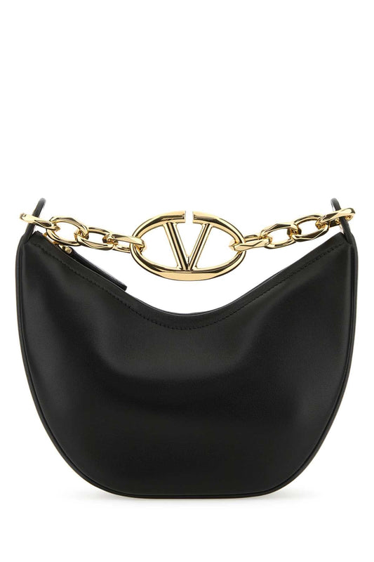 Valentino Garavani Women Black Leather Small Hobo Vlogo Moon Handbag