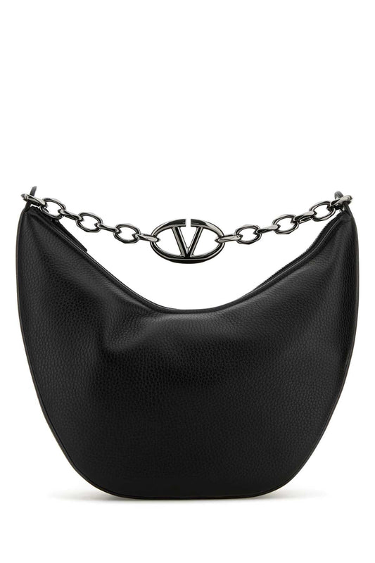 Valentino Garavani Men Black Leather Hobo Vlogo Moon Shoulder Bag
