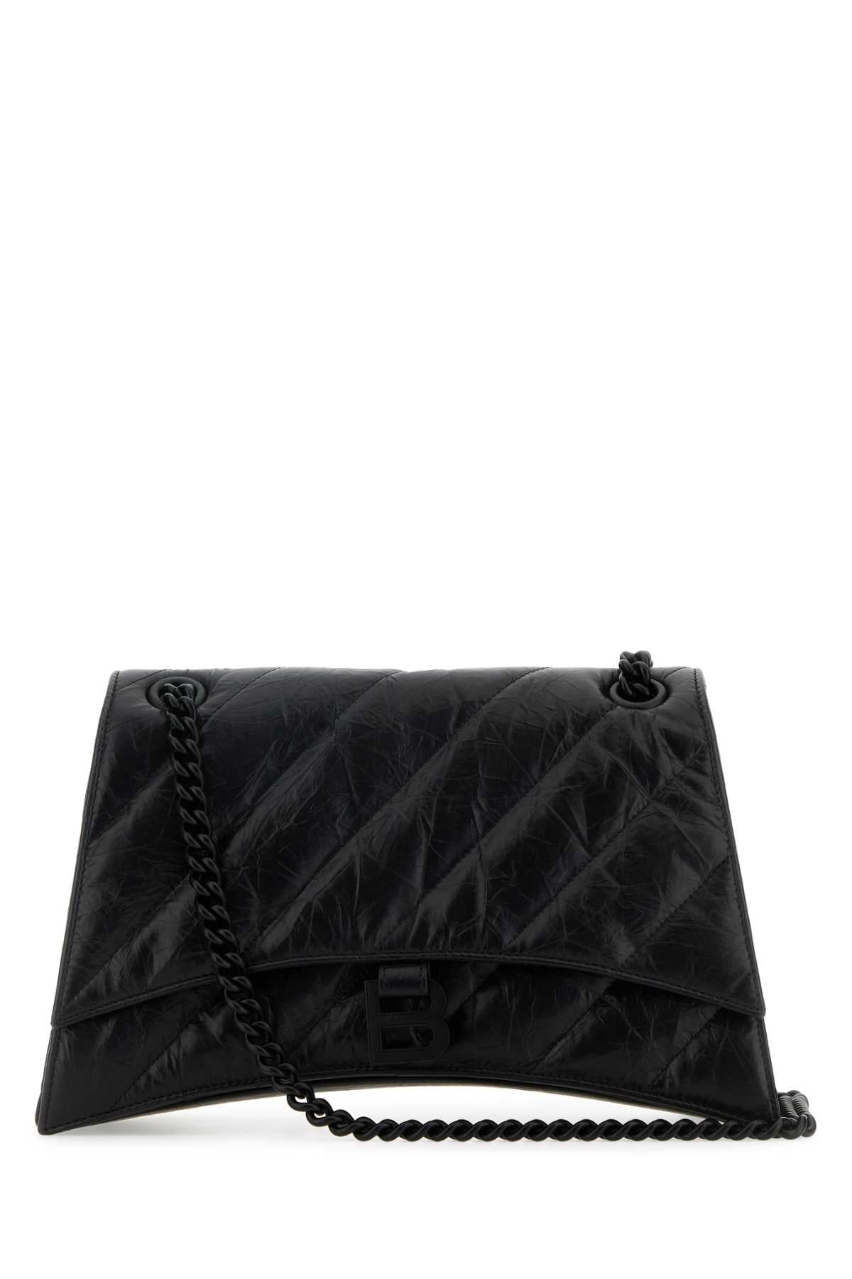 Balenciaga Women Black Leather Medium Crush Shoulder Bag