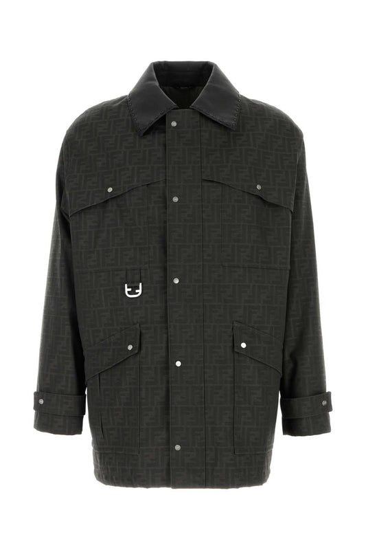 Fendi Men Embroidered Canvas Coat