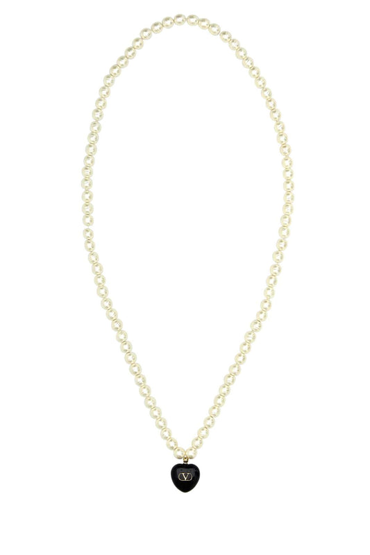 Valentino Garavani Women Ivory Pearls Coeur Royal Necklace