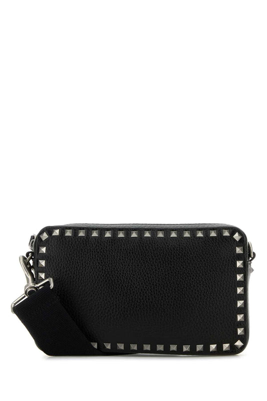 Valentino Garavani Men Black Leather Rockstud Crossbody Bag