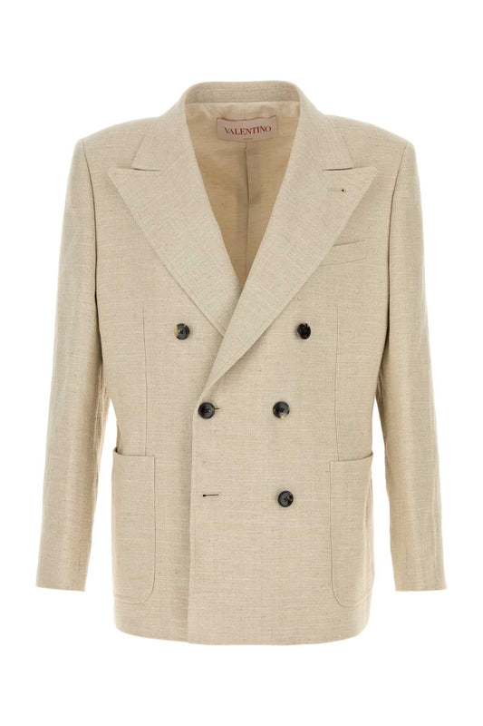 Valentino Garavani Men Beige Linen Blend Blazer