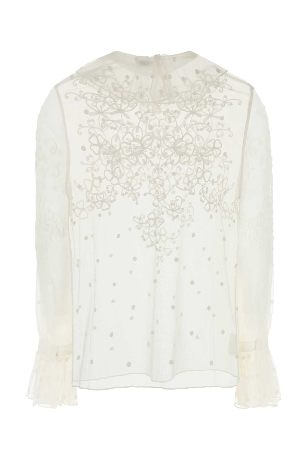 Bode Women White Mesh Middlemist Blouse