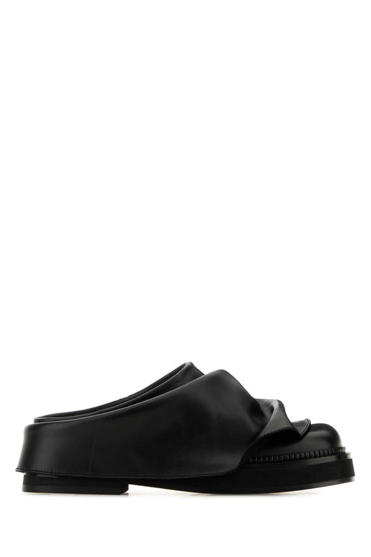 The Attico Women Black Leather Mini Robin Slippers