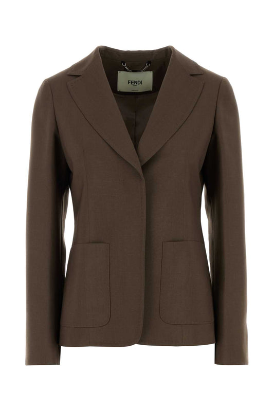Fendi Women Mud Wool Blend Blazer