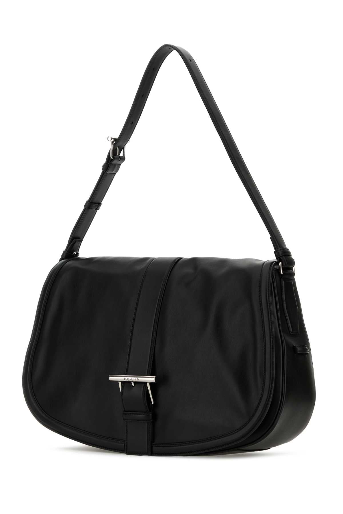 Alexander Mcqueen Men Black Leather Maxi Satchel Shoulder Bag