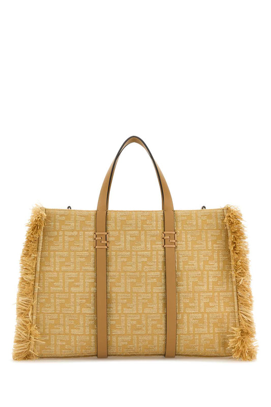 Fendi Women Embroidered Canvas Raffia Summer Shopping Bag