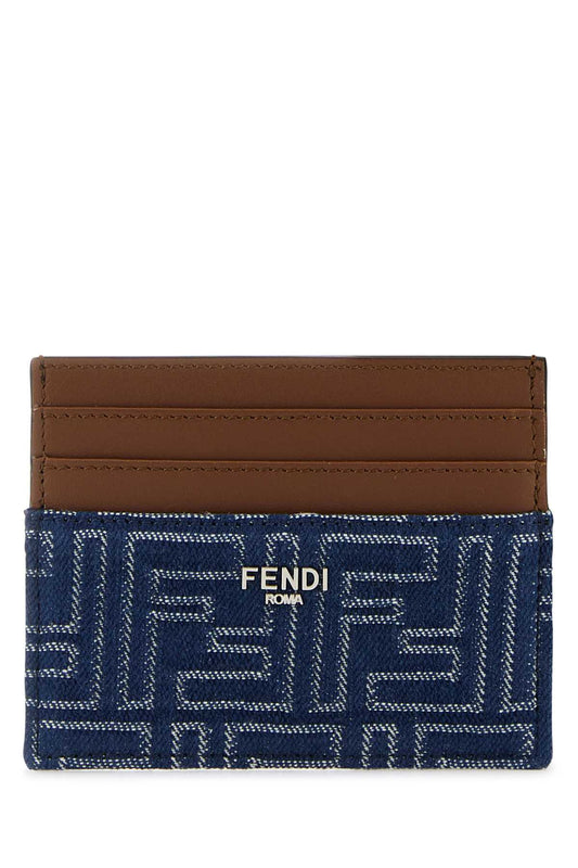 Fendi Men Embroidered Denim Card Holder