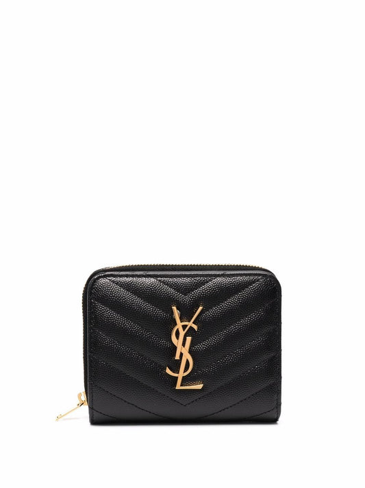 Saint Laurent Women Cassandre Matelassé Compact Zip Around Wallet In Grain De Poudre Leather