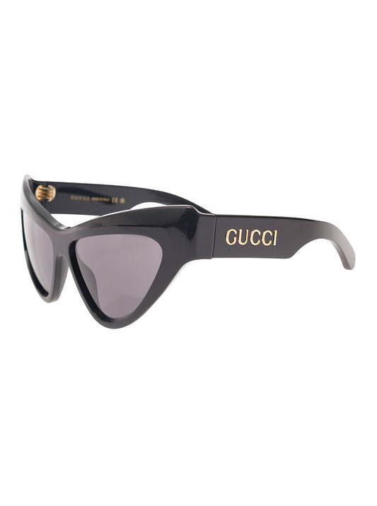 Gucci Women 'Gg1294s' Black Cat-Eye Sunglasses With Logo Lettering In Shiny Acetate Woman