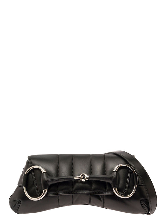 Gucci Women 'Medium Gucci Horsebit' Black Shoulder Bag With Maxi Horsebit In Leather Woman