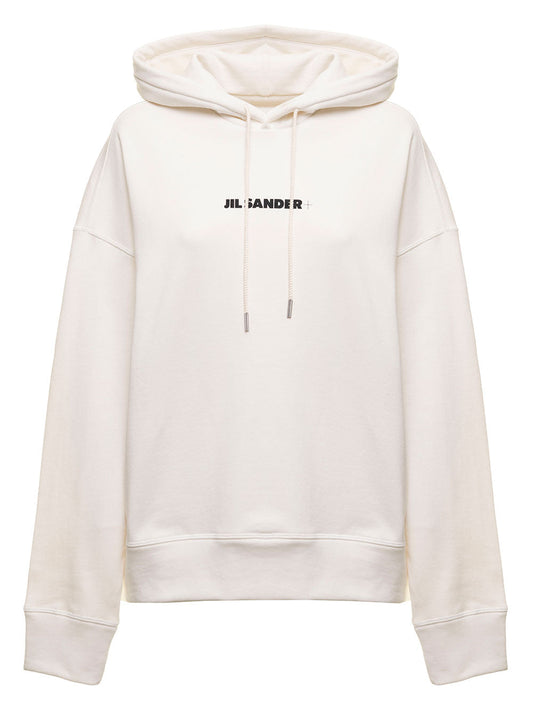 Jil Sander Women Jil Sander Woman's White Cotton Hoodie With Logo Print