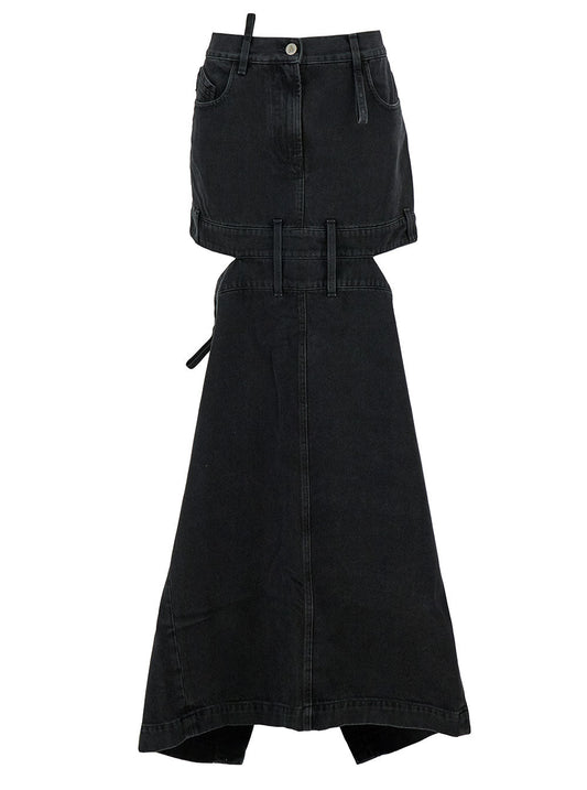 The Attico Women Midi Black Skirt With Maxi Cut-Out In Denim Woman
