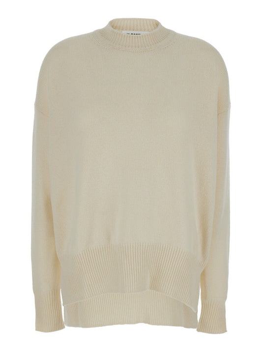 Jil Sander Women Beige Ribbed Pullover In Cashmere Woman