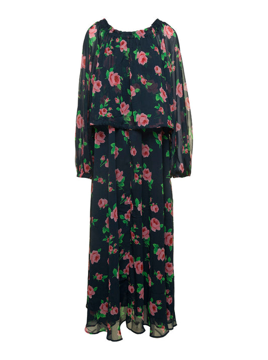Rotate Women Maxi Multicolor Dress With All-Over Roses Print In Chiffon Woman