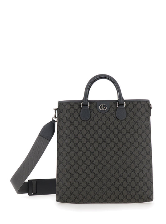 Gucci Men 'Ophidia Gg Media' Black And Grey Tote Bag In Gg Supreme Canvas Man