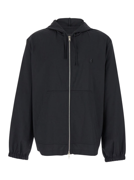 Givenchy Men Black Zip-Up Hoodie With Logo Detail In Wool Man