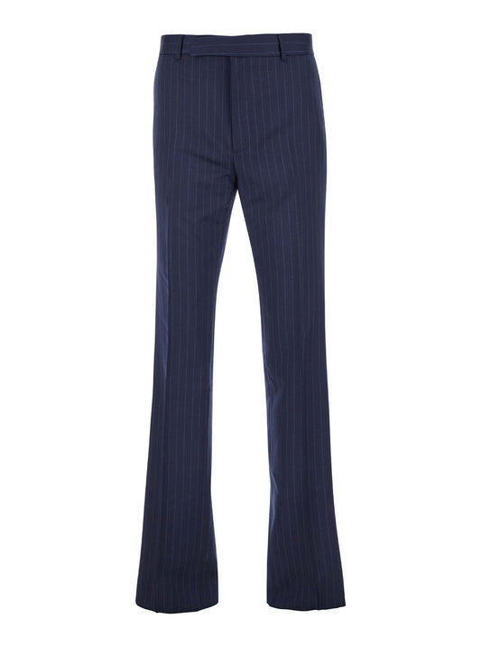Givenchy Men Blue Flared Pants With High Waist In Wool Man