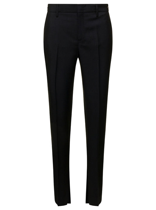 Gucci Women Black Slim Pants With Horsebit Detail In Mohair And Wool Woman