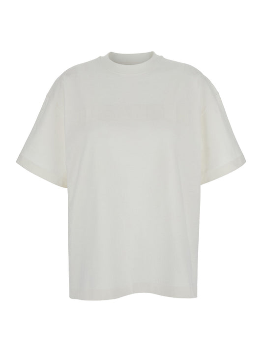 Jil Sander Women White Crewneck T-Shirt With Tonal Logo Print On The Front In Cotton Woman