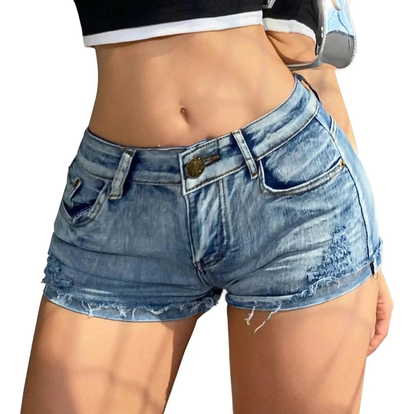 Summer Vibe Women's High-Waisted Sexy Denim Shorts with Button Detail