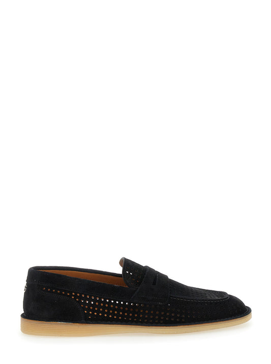 Dolce & Gabbana Men 'Florio' Black Loafers With Logo Detail On The Rear And Penny Slot In Suede Man