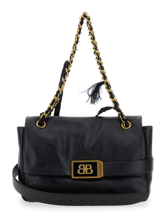 Balenciaga Women 'Modu Flap' Black Crossbody Bag With Logo Plaque On The Front In Leather Woman
