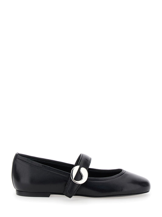 Coperni Women Black Ballerinas With Metallic Logo And Strap In Smooth Leather Woman