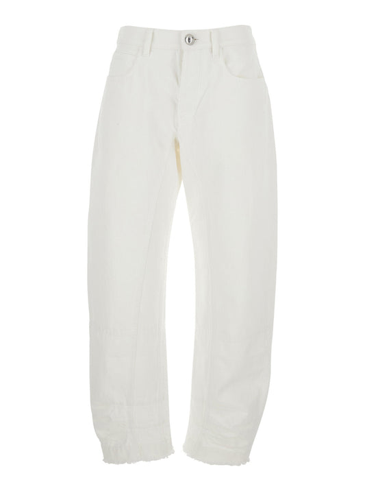 Jil Sander Women White Jeans With Logo Patch On The Rear And Fringed Hem In Denim Woman