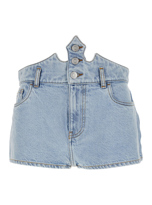 Coperni Women Blue Shorts With Crown-Shaped Design In Cotton Woman