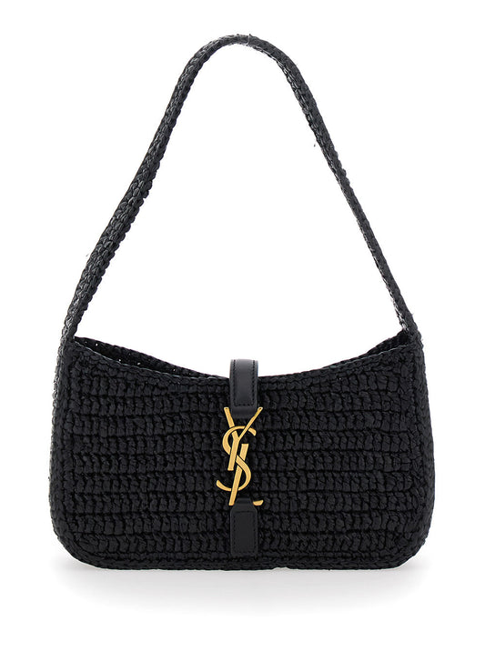 Saint Laurent Women 'Le 5 A 7' Black Mini Shoulder Bag With Single Shoulder Strap And Cassandre Plaque On The Front In Rafia Woman