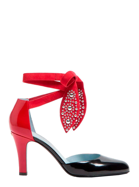 Valentino Garavani Women 'Foliefoliage' Black Pumps Bead Embellishment And Color-Block Design In Leather Woman