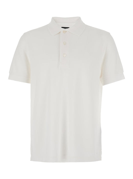 Tom Ford Men White Polo Shirt With Classic Collar In Cotton Blend Man