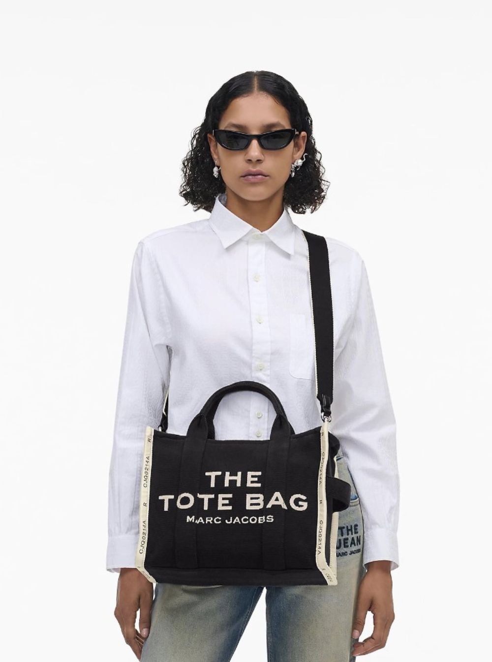 Marc Jacobs Women 'The Medium Tote' Black Tote Bag With Contrasting Logo Embroidery In Cotton Blend Woman