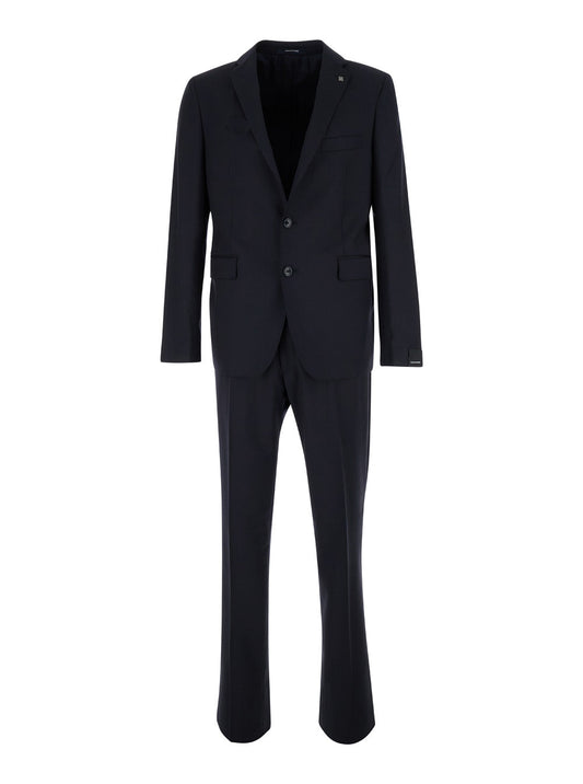 Tagliatore Men Black Single-Breasted Suit With Logo Pin Man