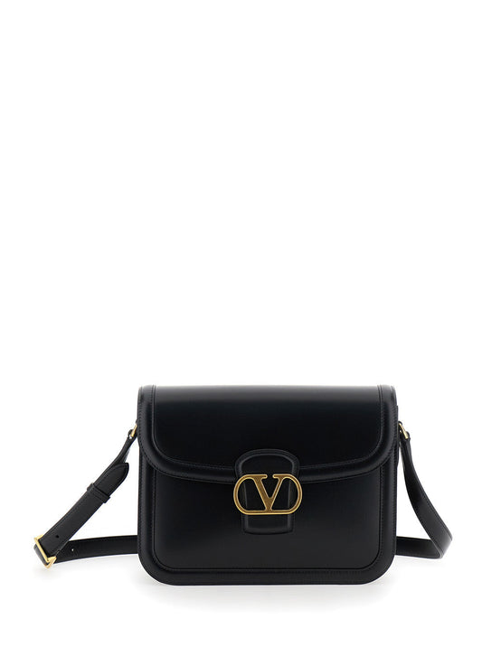 Valentino Garavani Men Black Shoulder Bag With Vlogo Detail On The Front In Leather Man