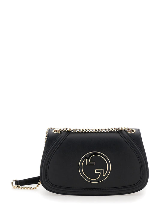Gucci Women 'Blondie Small' Black Handbag With Metallic Gg Crossover On The Front And Chain Shoulder Strap In Leather Woman