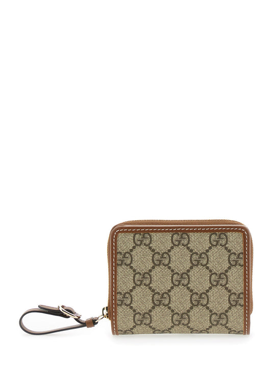 Gucci Women Beige Wallet With Snap Button And Zip Closure In Gg Canvas Woman