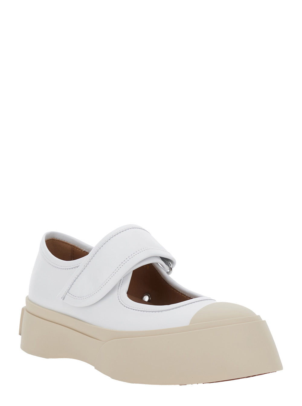 Marni Women 'Mary Jane' White Sandals With Touch-Strap Closure And Logo Patch On The Rear In Leather Woman
