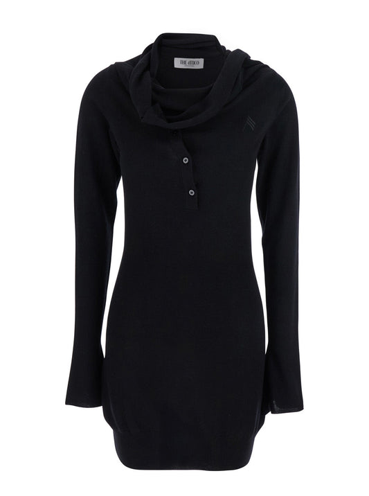 The Attico Women Black Mini Dress With Cowl Neck And Flared Sleeves In Wool And Cashmere Woman