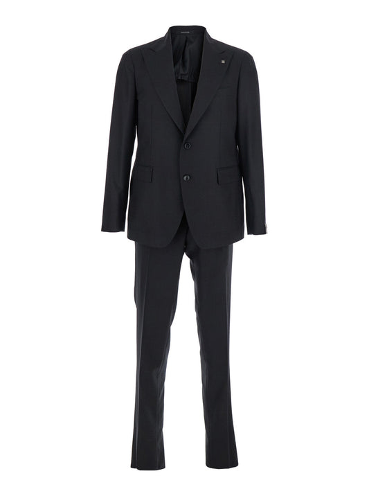 Tagliatore Men Black Single-Breasted Suit With Peak Revers In Wool Stretch Man
