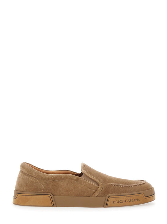 Dolce & Gabbana Men 'Portofino' Brown Sneakers With Logo Lettering On The Sole In Suede Man