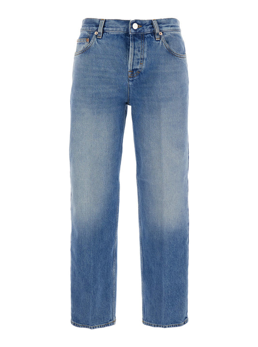 Gucci Women Blue Jeans With Logo Patch On The Rear And Faded Effect In Denim Woman