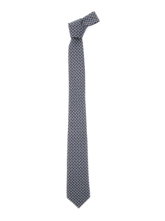Gucci Men Grey Tie With All-Over Horsebit Print In Silk Man