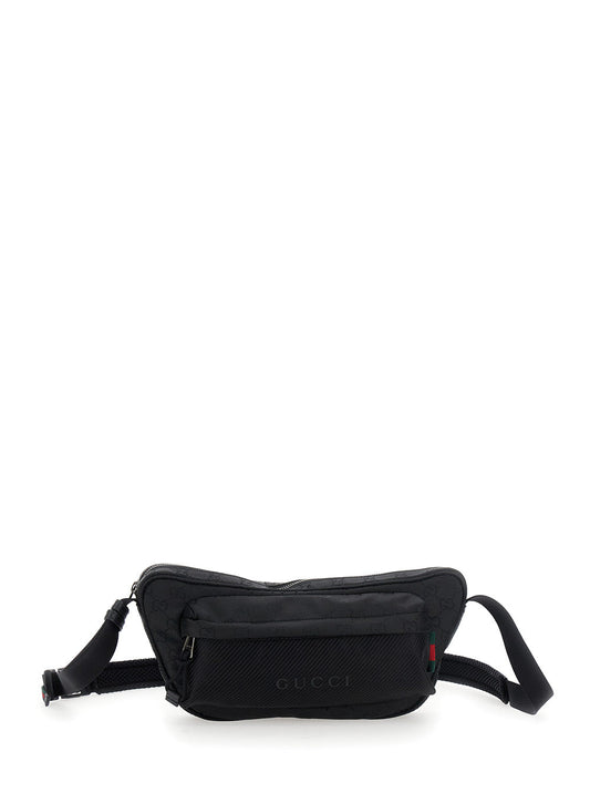 Gucci Men Black Pouch With Adjustable Waist Strap And Logo Lettering On The Front In Gg Canvas Man