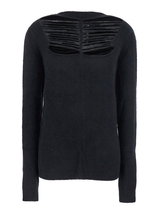 Rick Owens Women Black Sweater With Distressed Effect And Cut-Out Details On The Front In Alpaca Blend Woman