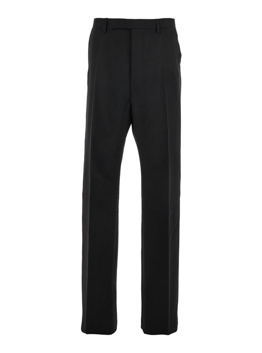 Rick Owens Men 'Geth' Black Tailored Trousers With Belt Loops In Wool Man