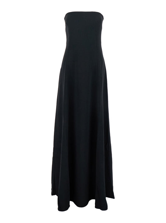 Solace London Women 'Helena' Black Long Dress With Bare Shoulder And Flared Hem In Twill Woman